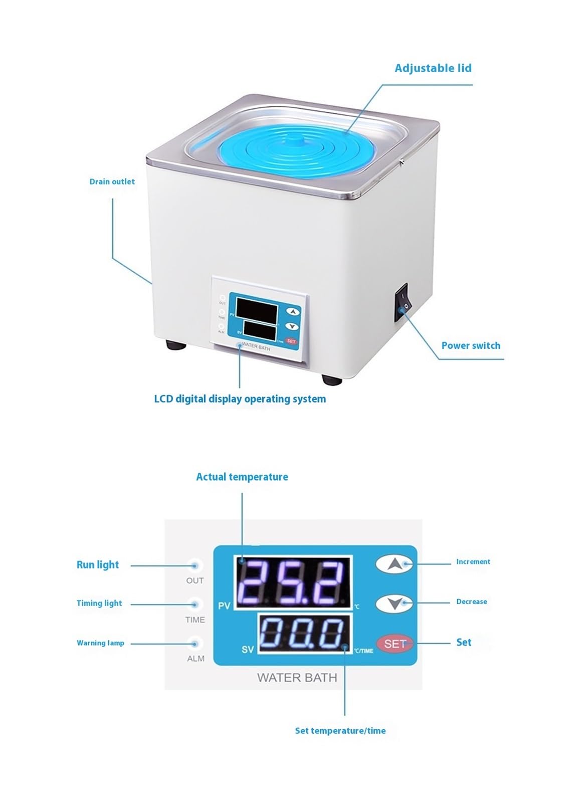 Bain-marie de laboratoire, Chauffe-eau électrique à température constante à affichage numérique, bain-marie anti-séchage en acier inoxydable de laboratoire, trou
