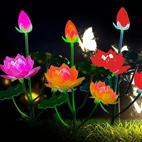 Suewidfay 1Pcs LED Solar Decorative Lights Outdoor Garden, Solar Powered Lights Solar Flower Arrangement, Solar Colorful Lotus Lights Outdoor for Backyard, Christmas Gift , Wedding Party Fence (Pink) Cover