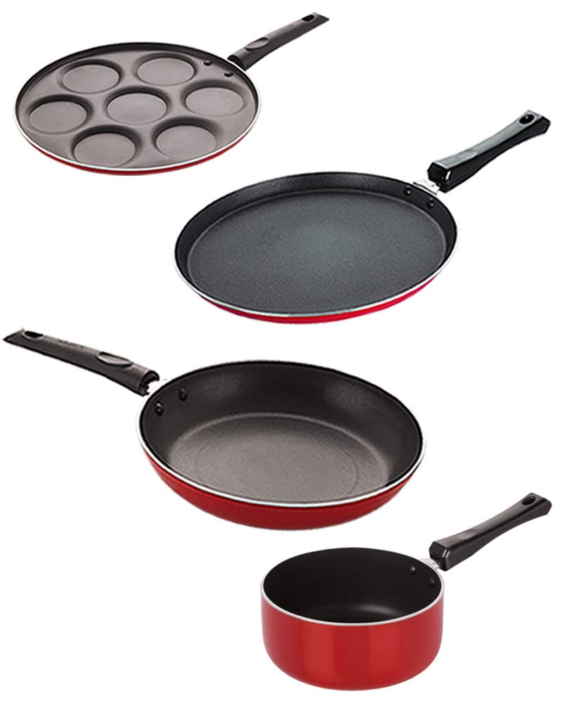Nirlon Non Stick PFOA Free Gas Compatible Cookware Utensil Item Set of 4 Pieces (2.6mm_FT13_SP(M)_TP_UP7)