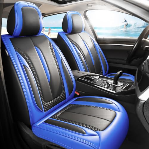 Image of Fit Outback Car Seat Covers Compatible with Subaru Outback 2010-2025 2026 - Premium Breathable Leather,Airbag Compatible,Waterproof All-Weather Seat Cushion Protector, Full Set Blue&Black