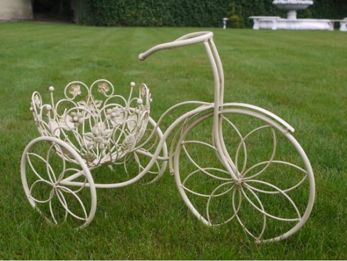 My Square Mile Garden Bicycle Bike Planter, Flower Stand Basket Outdoor Vintage Metal Pot, Cream 50cm