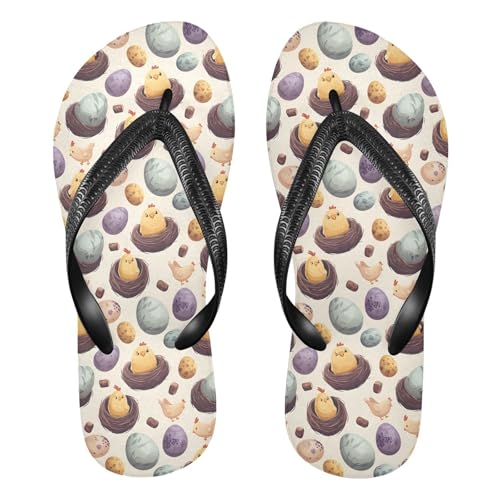 ALAZA Chicken Nest Eggs Flip Flops for Women Fashion Beach Slippers Comfort Mens Flip Flops Non-Slip Rubber Shower Slippers Sandal for Hotel Travel Sport,XS