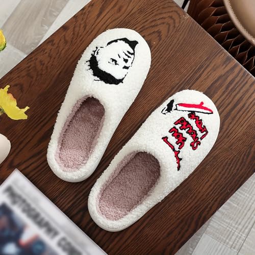 Image of Womens Mens House Slippers Retro Comfy Warm Plush Slip on Fluffy Memory Foam Home Sippers for Winter Indoor Outdoor