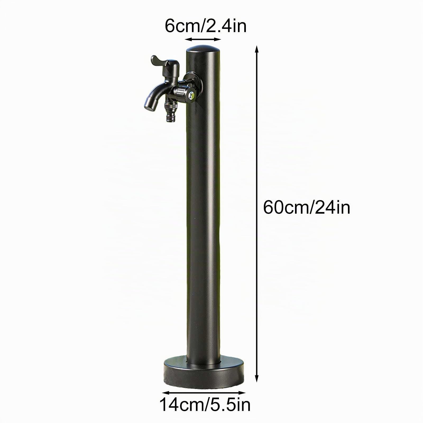 Colonna d'Acqua da Giardino Cilindrica in Acciaio Inox per Esterni, Antigelo Fontanella a Colonna Moderna con Rubinetto a Doppia Uscita, per Irrigazione e Lavaggio(60cm/24in)