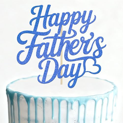 Happy Father's Day Cake Topper, Best Dad Ever Happy Birthday Cake Decoration, Gold Glitter Handmade Cardstock Topper for Dad's Birthday & Father's Day Party Supplies