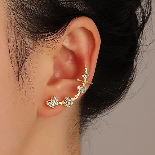 Huggie Ear Cuff Gold Earrings For Women Clip On Cartilage Climber Non Pierced Ears Cubic Zirconia Star Butterfly Love Cute Tiny Dainty Aesthetic Adjustable Ear Cuff Clip Earrings For Women #TOP4