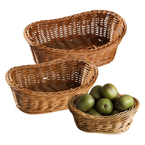 Ovaler Obstkorb, 3 x Snack-Tabletts, Rattan-Korb, für Obst, Brot,...