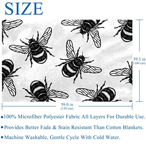 Couverture abeille noire douce chaude plaid 150x100 cm camping plage lit - 6