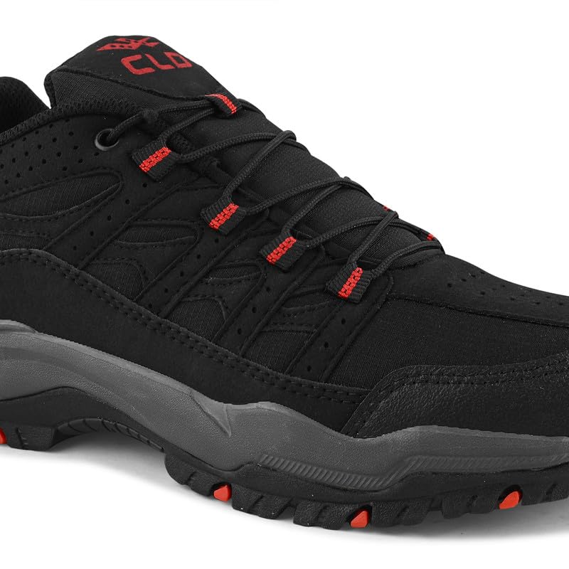 Image of CLD Trekking Shoes for Man Outdoor Hiking Shoes for Man high Neck Shoe for Men Anti Skid Trekking Boots Water Repellent Tracking Shoe for Men Breathable Hiking Boots (BLK-RED 6)