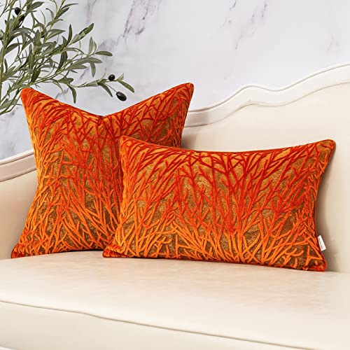 Yangest Burnt Orange Twigs Lumbar Throw Pillow Cover Branches Velvet Cushion Case Neutral Oblong Pillowcase For Sofa Couch Bedroom Living Room Home Decor, 12X20 Inch #TOP4
