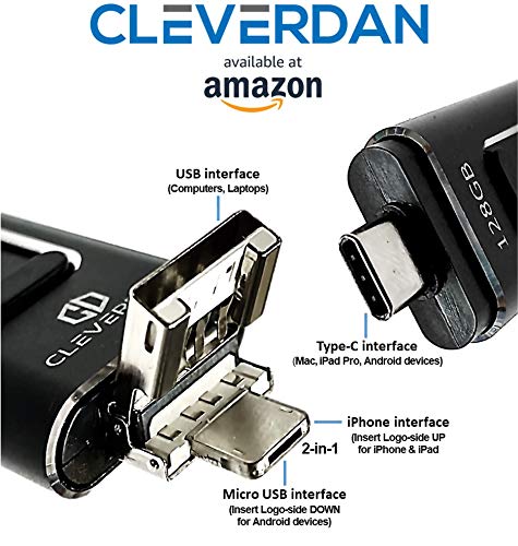 [4-In-1] Iphone And Android 128Gb Photo Stick Usb 3.0 Flash Drive For All Your Devices! Iphone Ipad Samsung Android Pixel Lg Pc Mac (Easy Backup & External Storage + Certified Ios App) Cleverdan #TOP1