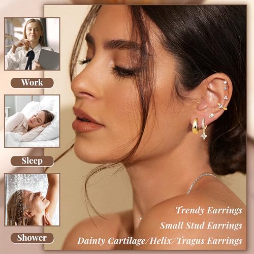Fansilver Hypoallergenic Flat Back Earrings for Women 20G Surgical Stainless Steel Cartilage Earring Sets for Multiple Piercing Dainty Small Hoop Flatback Stud Earrings Stacks2
