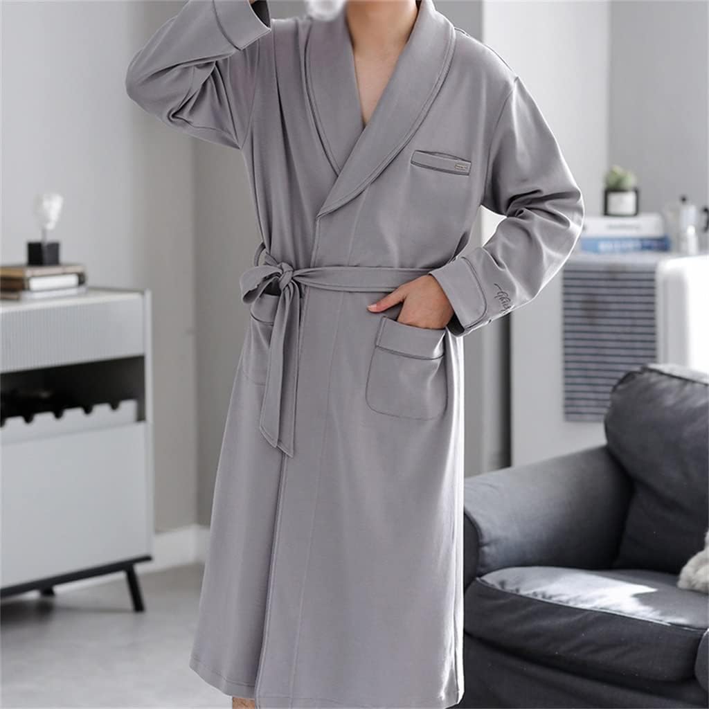 Men Bathrobe Sleepwear for Men Kimono Home Soft Cozy Long-sleeved Bath Gown Cotton Robe