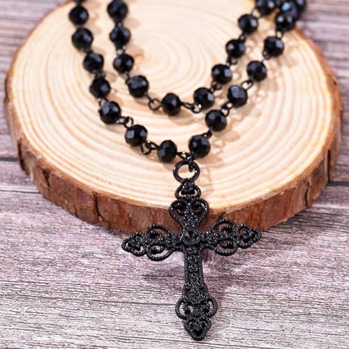 Gothic Cross Necklace Black Cross Pendant Layered Choker Halloween Jewelry for Women4