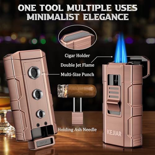 Encendedor de soplete dual recargable con punzones y soporte miniatura 3
