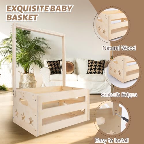 Image of Wooden Baby Shower Crate Closet, Personalized Baby Shower Basket, Baby Storage Crate Hamper, Easy Assembly Baby Baskets for Newborn Boys Girls, Pregnancy Gifts for New Parents(Wood Color)