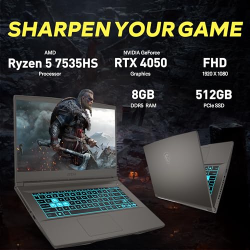 Image of msi Thin A15 15.6 inch FHD 144Hz Gaming Laptop, AMD Ryzen 5 7535HS, 8GB DDR5, 1.5TB Storage(512GB SSD+1TB Docking Station), GeForce RTX 4050 6GB GDDR6, Backlit Keyboard, Wi-Fi 6E, Win 11 Pro, Black