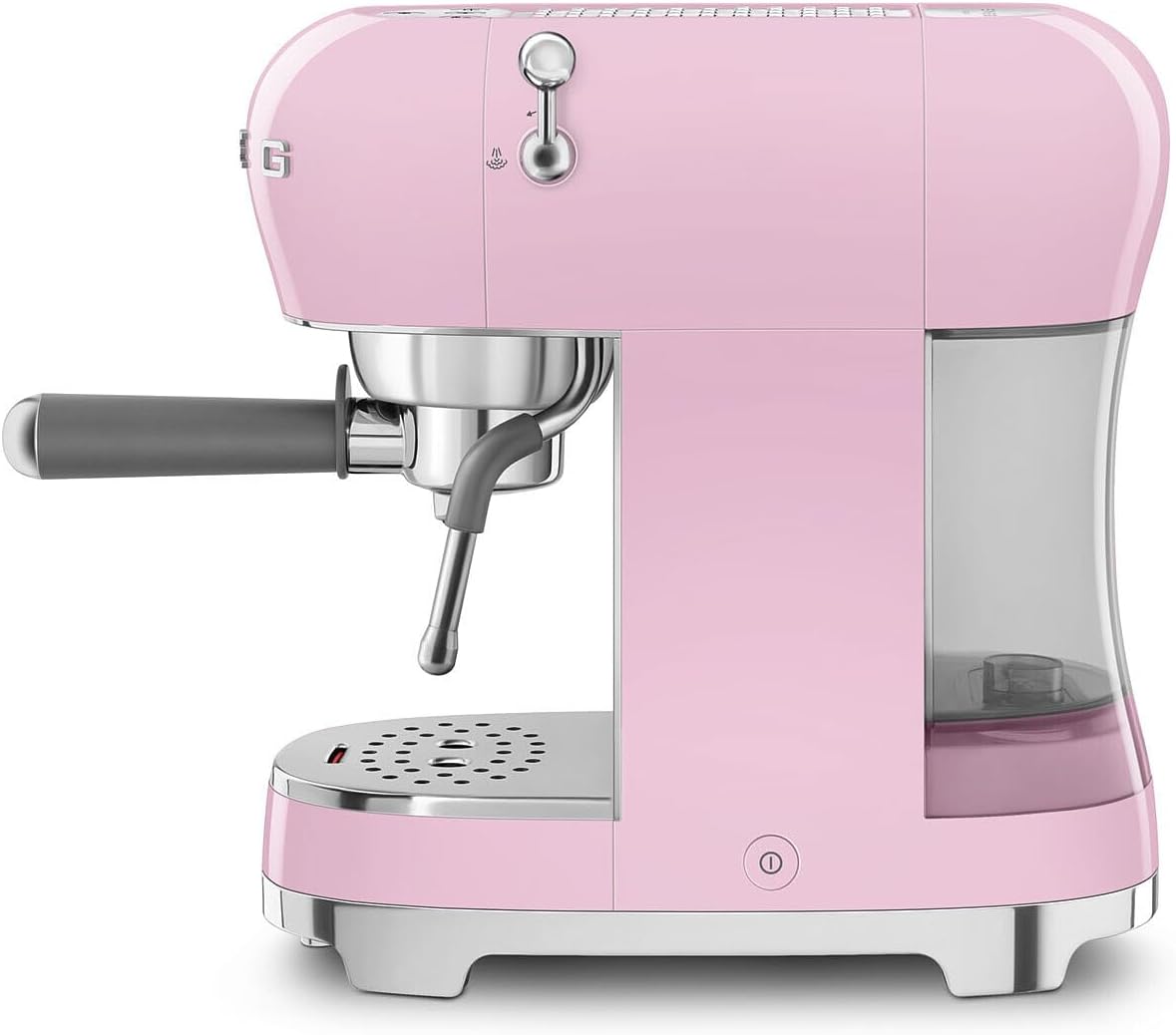 Smeg Manual Espresso Machine with Steam Wand, 15 Bars of Pressure, Stainless Steel Porta Filter, Passive Cup Warmer, User Friendly Controls, and Measuring Scoop Tamper Made in Italy (Pink)