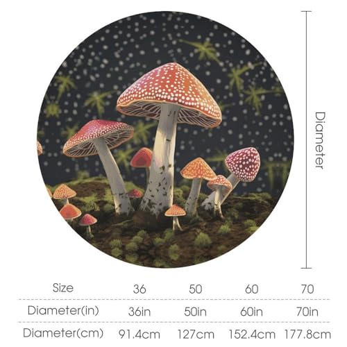 Nappe ronde motif champignon 178cm lavable pour table de cuisine