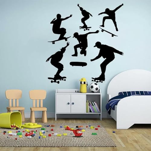 ELOIR Juego de 6 pegatinas de pared deportivas para acrobacias en monopatín decoración de pared extrema para habitación de niños y niños