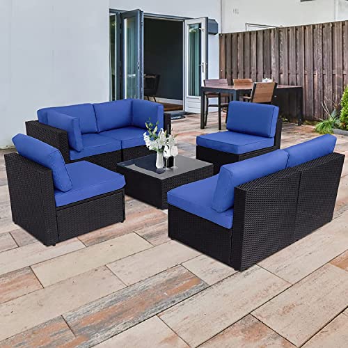 Kinbor Wicker Patio Furniture Set - 7 Pieces Outdoor Sectional Sofa, Pe Rattan Couch Patio Conversation Sets With Thickened Cushions & Glass Table #TOP1