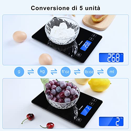 Bilancia Pesi Alimenti Bilancia Digitale Da Cucina GRAM PRES - Acciaio Inox, Portata 5kg, Precisione 0.1g, Con Ciotola E Timer Accessori Cucina - Foto 12