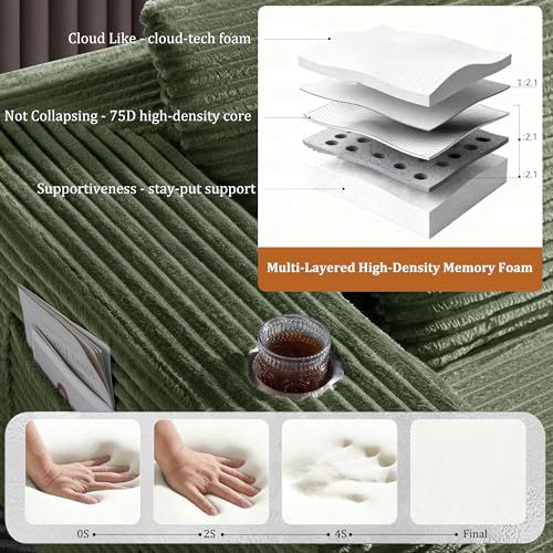 Image of 138 inch Cloud Sectional Couch, Comfort U Shaped Sofa for Living Room, Extra Deep Seats No Assembly, Minimalist Modular Couch, Corduroy (Olive Green, 6 Seats,U-Shape B)