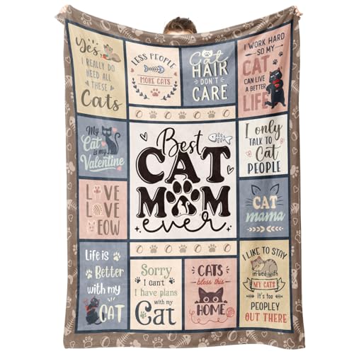SteadStyle Mothers Day Cat Mom Gifts - Best Ever Blanket for Cat Lovers, Funny Cats Lady Presents...