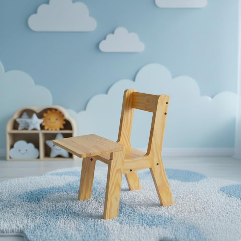 Image of KIDSSTUDIO Wooden Study Chair for Kids | Compact Learning Chair with Smooth Finish and Stable Structure | Lightweight Seating for Study Room and School Use | Wooden Desk for Reading and Writing