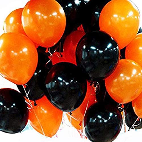 Themez Only Party Latex Metallic Balloons for Decoration Birthday/Anniversary/Baby Shower/Halloween -Black and Orange- Pack of 50 pcs