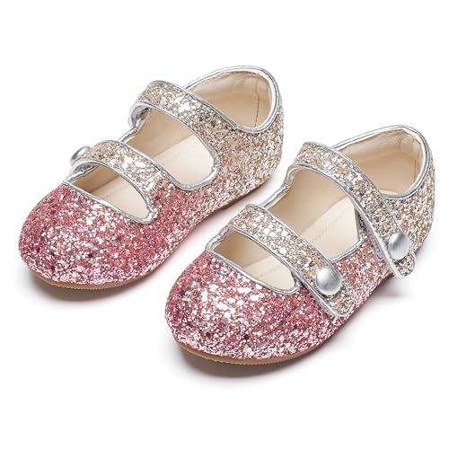 Image of PHIRAMIN Toddler Flower Girl Glitter Dress Shoes Little Girl Ballet Flats Bow Wedding Party