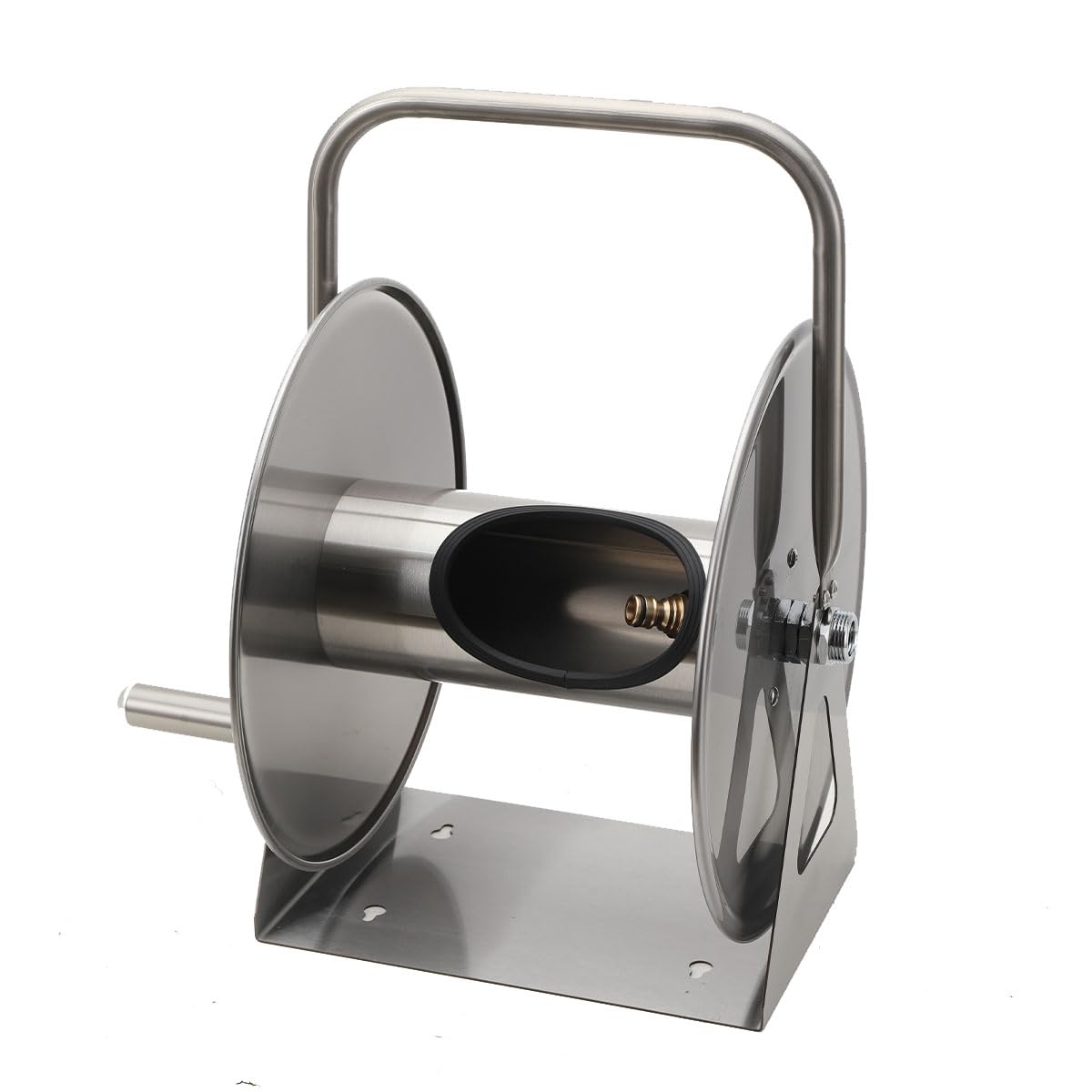 TABODD Stainless Steel Wall Mounted Hose Reel, Garden Hose Holder with Storage Shelf Portable Wall/Floor Mounted Metal Water Hose Reel for 30m/ 40m Garden Hoses