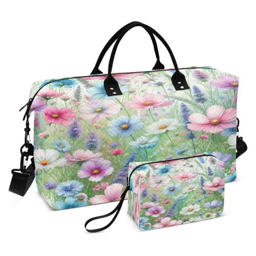 ​​Large Foldable Travel Duffel Bag, Waterproof Gym Bag for Men & Women, Carry-On Luggage Weekender Overnight Bag, Meadow Flowers