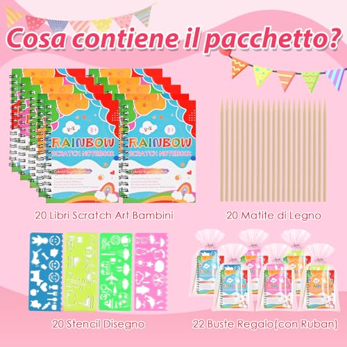 Tigvio mitgebsel kindergeburtstag Kratzbilder für Kinder Set mit 20 Stück Kratzbilder (10*14cm), kindergeburtstag gastgeschenke Kratzbuch Set für Jungen Mädchen Geburtstagstüten Kinder Party-mitgebsel