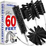 Holikme 60 Feet Dryer Vent Cleaner Kit,Lint Remover Flexible Brush and Drill Attachment Extends Up to 60Feet, 2 Synthetic Brush Head Use with or Without a Power Drill
