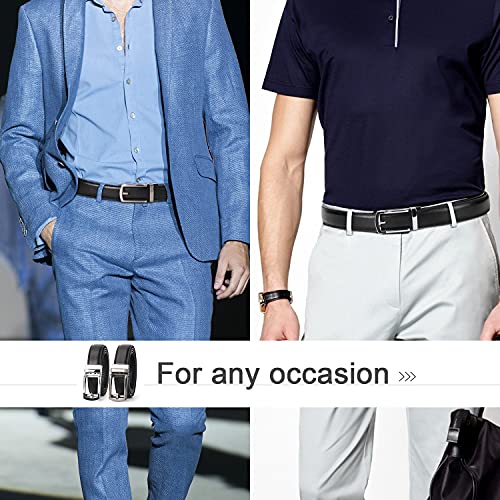 WERFORU 2 Pack Leather Ratchet Dress Belt for Men Perfect with Automatic Buckle,Black+Black,Suit Pant Size 28-44 inches - Thumbnail 2