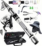 BNTTEAM Nuova Portatile Canna da Pesca 99% Fibra di Carbonio con Punta Fluorescente Della Canna,Telescopico Super Hard Ultralight Palo da Pesca per Surf (Completo Kits-A, 2.1M/82.6in/6.88ft)