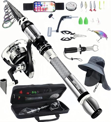 BNTTEAM Nueva Caña de Pescar Portátil 99% Cabeza de Palo Fluorescente de Fibra de Carbono, Palanca de Pesca de Surf de Viaje Telescópica Súper Dura y Ultraligera (Completo-A, 2.1M/82.6in/6.88ft)