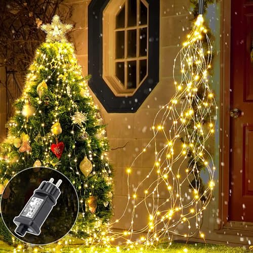 Redefun Luci Albero di Natale 2M 400 LED Fascio di Luminosa con Spina, 9 Modalità Luci di Natale con Timer, IP65 Impermeabile Cascata Luminosa per Natalizia Interno Esterno Decorazione