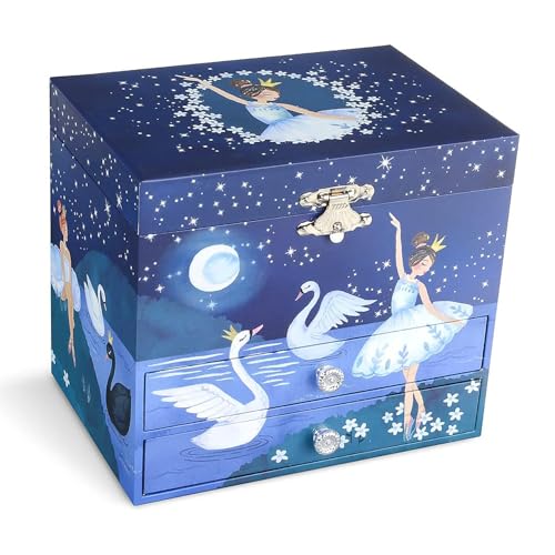 Jewelkeeper Joyero Musical Niña Grande con Bailarina Azul Con Lentejuela - Caja Musical con 2 Cajones Extraíbles - Joyero Decorativo para Guardar y Organizar Joyas, Pulseras y Collares
