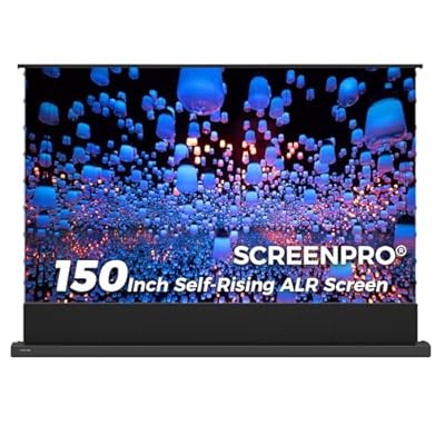 SCREENPRO Tensioned Floor Rising Projector Screen 150 inch, Motorized ALR Projector Screen with Remote, 16:9 Electric Home Theater Screen for 4K Projectors