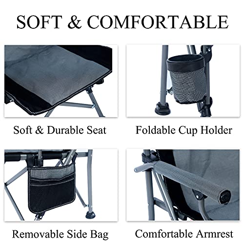 Lamberia Folding Camping Chair For Adults Heavy Duty 330 Lbs Capacity Outdoor Camp Chair Thicken 600D Oxford Mesh Back Quad With Arm Rest Cup Holder And Portable Carrying Bag(Light Grey) #TOP1