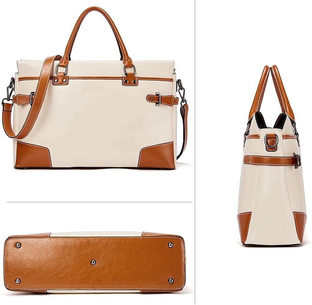 BOSTANTEN Leather Laptop Briefcase for Women Messenger Satchel Bags Lady Computer Tote Handbags Image