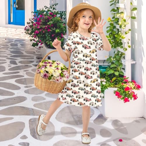 Racing Pattern Girls Dresses Short Sleeve Casual Midi Sundress for Kids4
