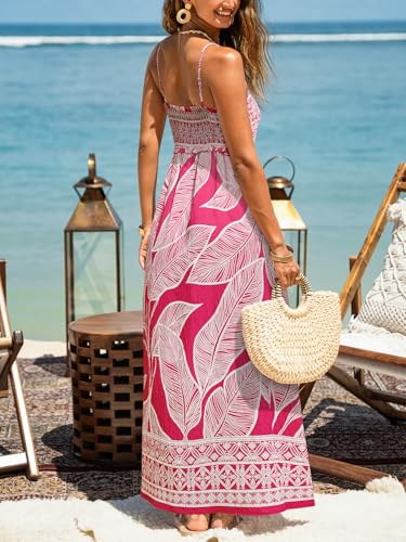 Image of CUPSHE Women's Floral Maxi Dress Spaghetti Strap Summer Boho Beach Dress Smocked Sundress Casual Vacation Flowy Long Dress