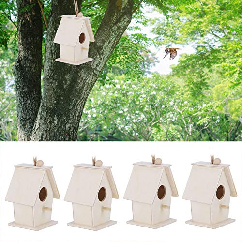 Wooden Bird House, 4Pcs Mini Hanging Birdhouse Nesting Box Natural Unfinished Wood Bird Nests For Outdoor Garden Courtyard Decoration #TOP3