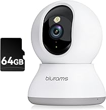 blurams Indoor Wi-Fi Camera+64G Card, 2K Surveillance Camera, 360° Rotation, Night Vision, Motion Tracking, Two-Way Audio Compatible with Alexa&Google Assistant & IFTTT