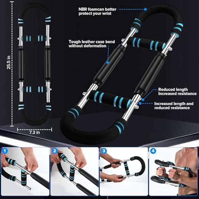 Twister arm Trainer,Chest Workout Equipment,arm and Chest Trainer,Adjustable Spring Workout Bar,for arm Workout Tool£¬65-110lb 3-Speed Adjustable Chest Workout Equipment Portable Home Fitness Equipment