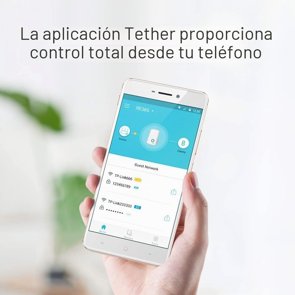 TP-Link RE365 AC1200 - Repetidor WiFi,Extensor Amplificador WiFi (Puerto rápido,10/100 Mbps, Señal Inteligente, Antena Plegable, Enchufe Incorporado, 300Mbp en 2.4GHz, 867Mbps en 5GHz)