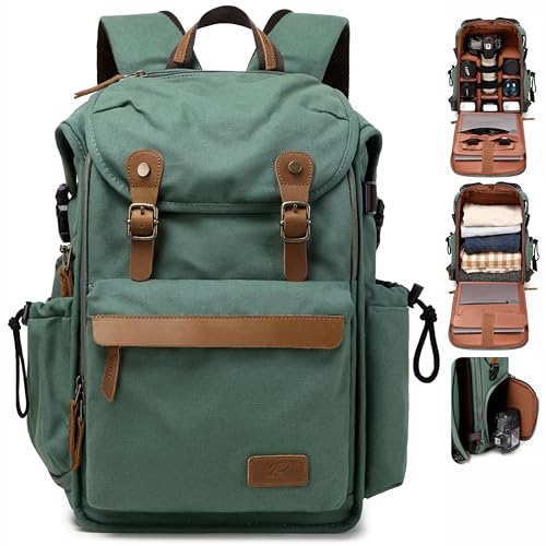 Padwa Lifestyle Green Camera Backpack - Professional DSLR & UAV Camera Bag,Anti Theft Canvas Camera Backpack with Rain Cover,Large Capacity Photography Travel Camera Bag with Multi Compartments